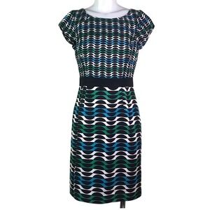 BODEN BLUE GREEN‎ WHITE GRAPHIC PRINT SHEATH DRESS